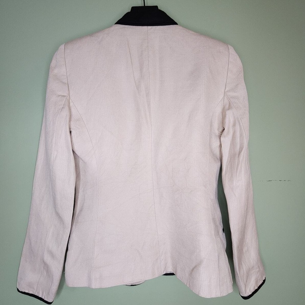 Mango MNG Suit Jacket Blazer 4 Beige Black Linen Blend Herringbone Work Career - Picture 3 of 11
